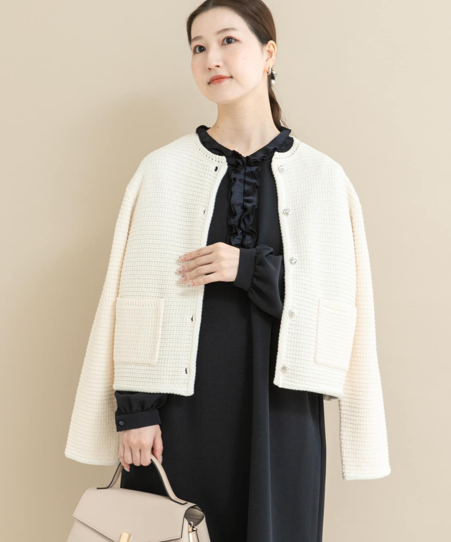 URBAN RESEARCH ROSSO「『WEB/一部店舗限定』ツイードノーカラーニットジャケット」|ノーカラージャケット|