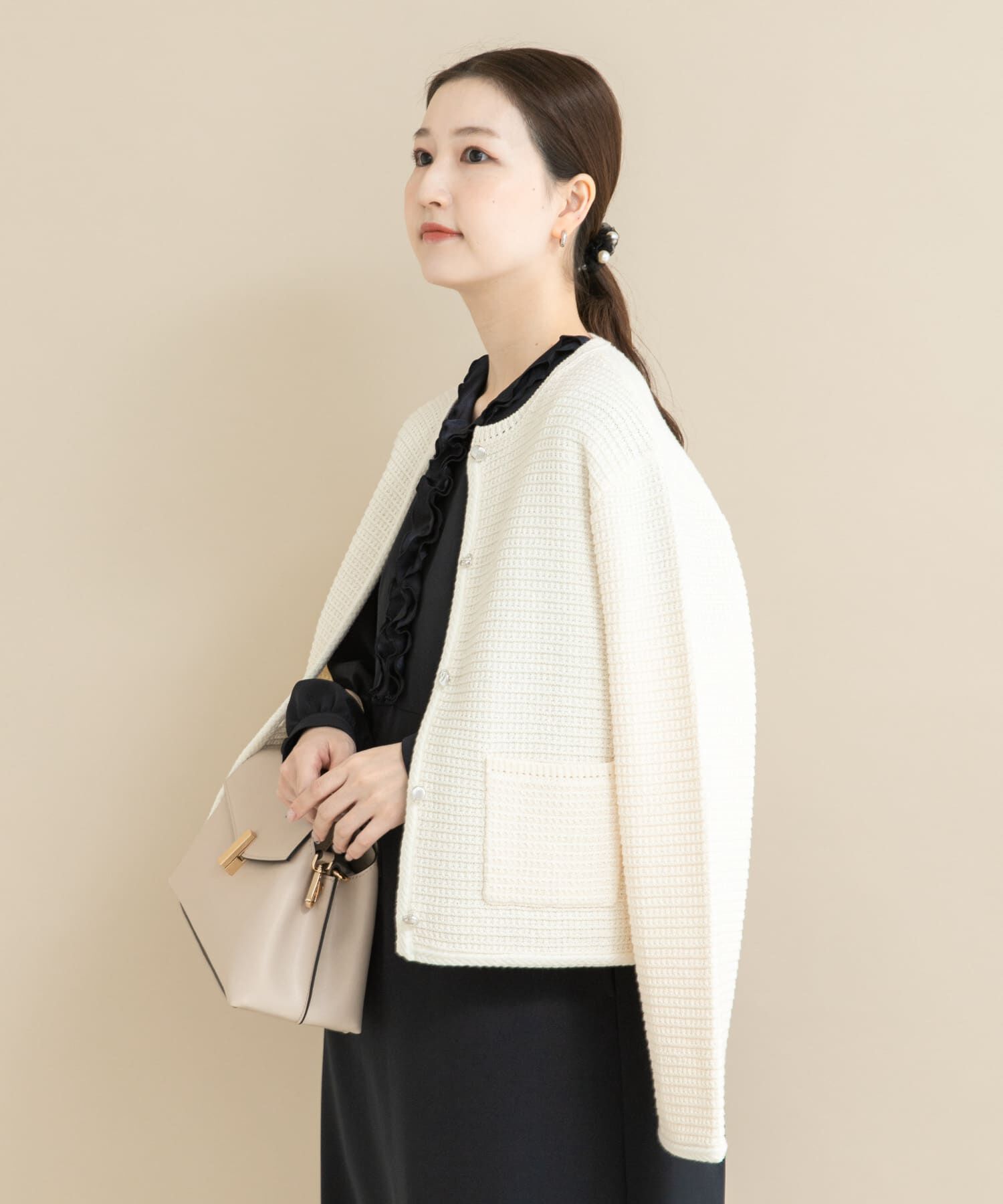 URBAN RESEARCH ROSSO「『WEB/一部店舗限定』ツイードノーカラーニットジャケット」|ノーカラージャケット|