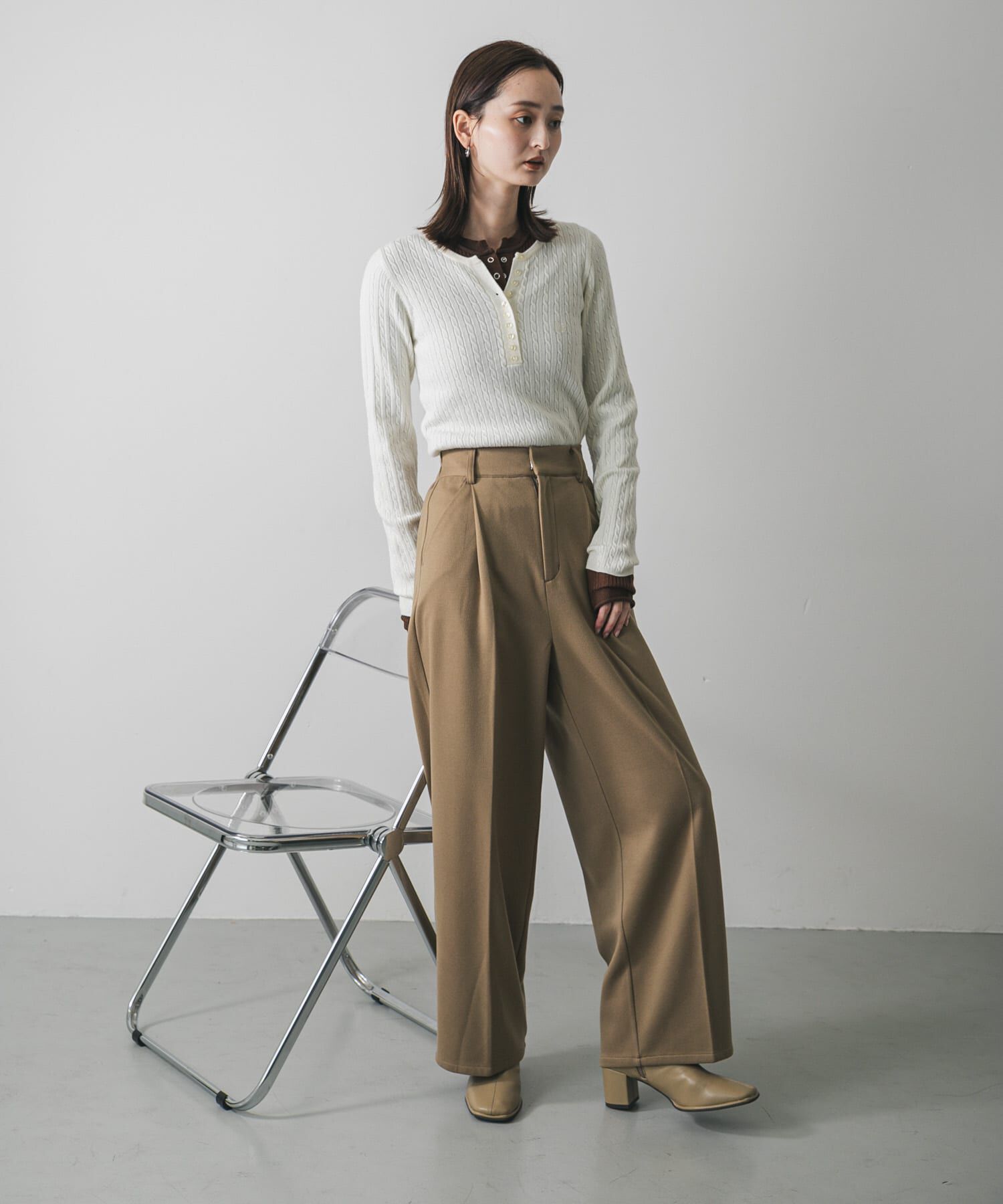 SENSE OF PLACE by URBAN RESEARCH「『洗濯可』シシュウヘンリーネックミニケーブルセーター」|ニット・セーター|