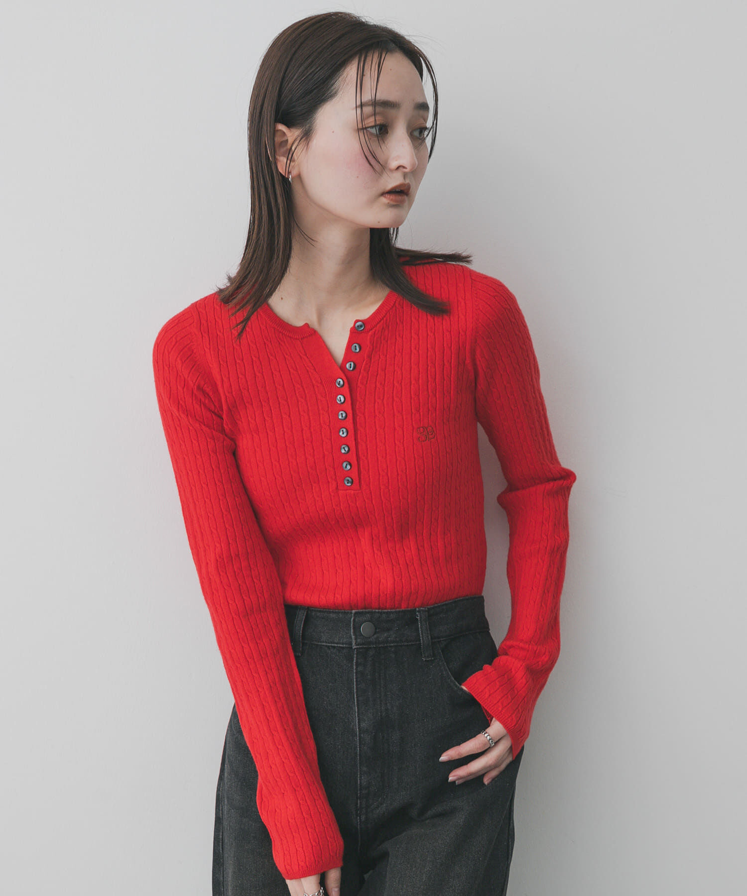 SENSE OF PLACE by URBAN RESEARCH「『洗濯可』シシュウヘンリーネックミニケーブルセーター」|ニット・セーター|