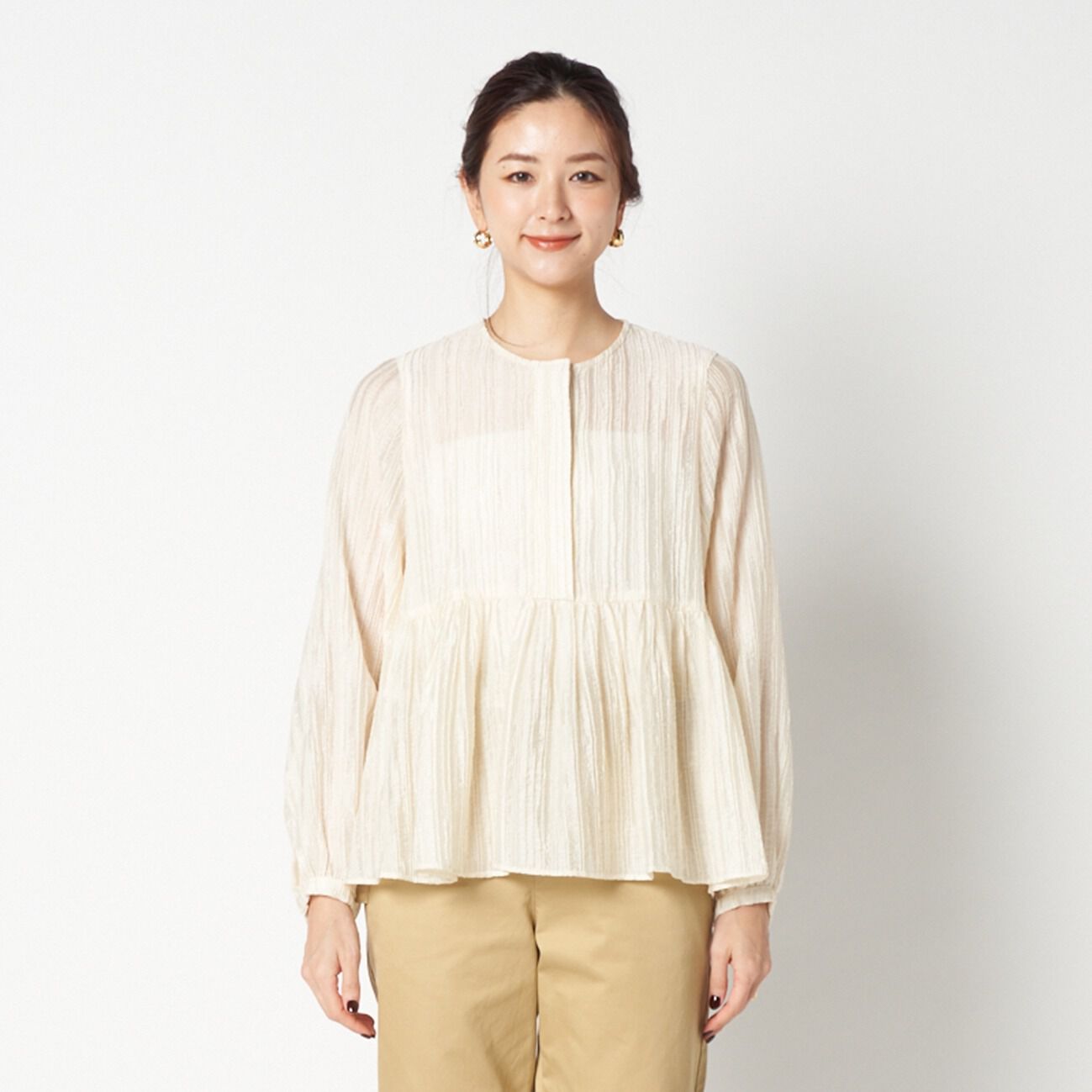 HELIOPOLE「HELIOPOLE STRIPED CREPE SIDE SLIT BLOUSE」|シャツ・ブラウス|