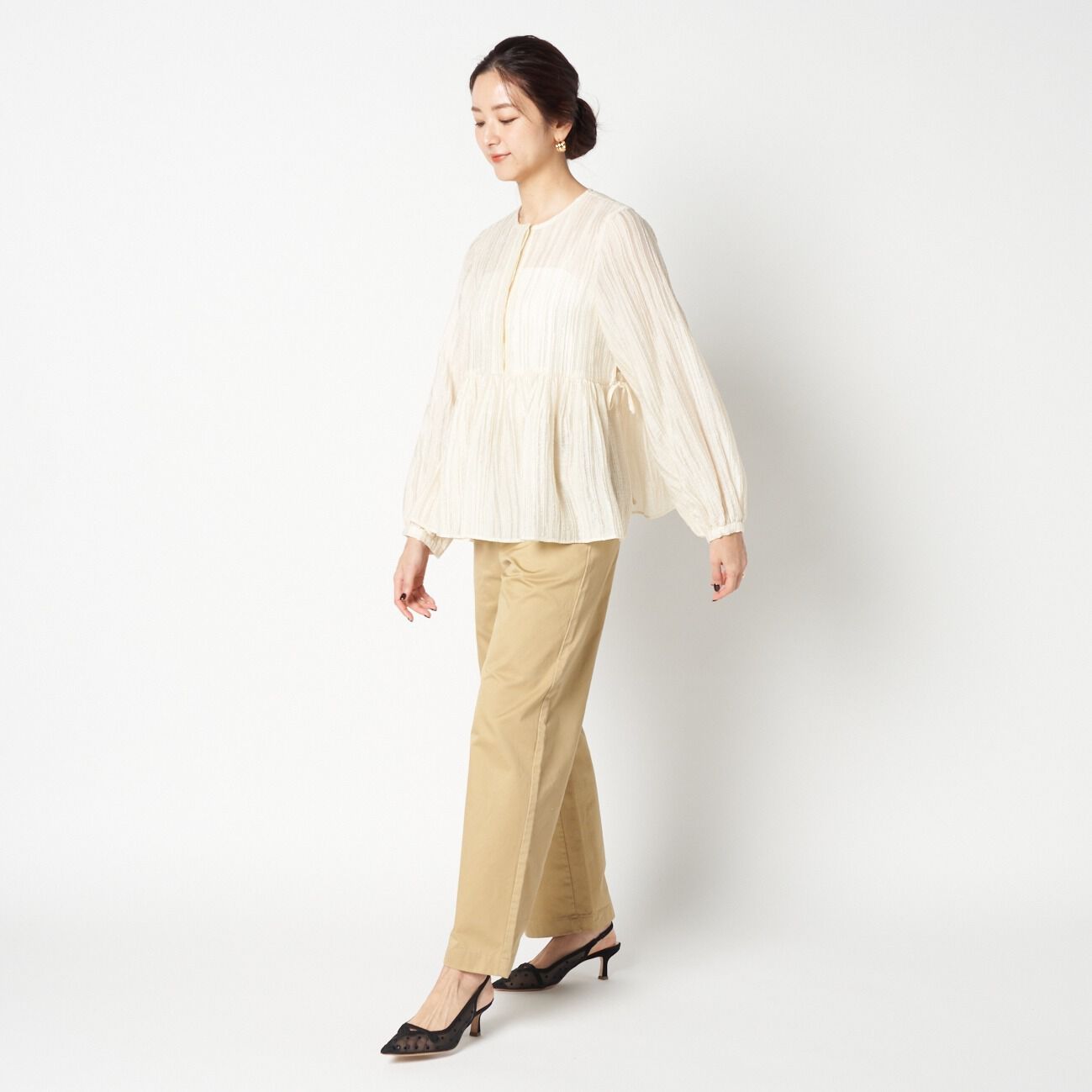 HELIOPOLE「HELIOPOLE STRIPED CREPE SIDE SLIT BLOUSE」|シャツ・ブラウス|