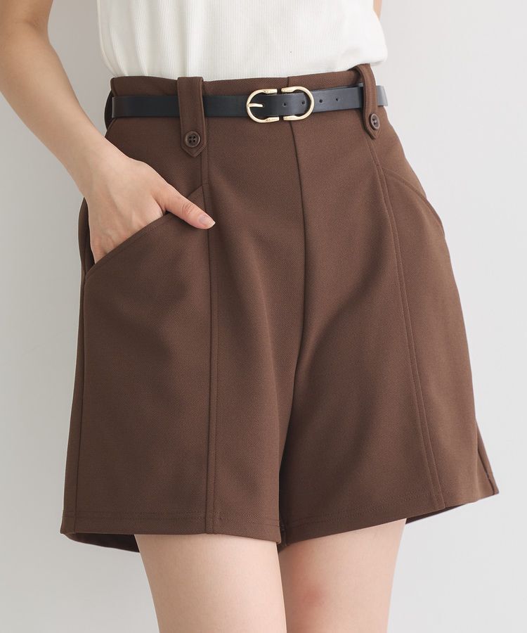 earth music&ecology「ベルト付きタブデザインショートパンツ」|その他|Brown