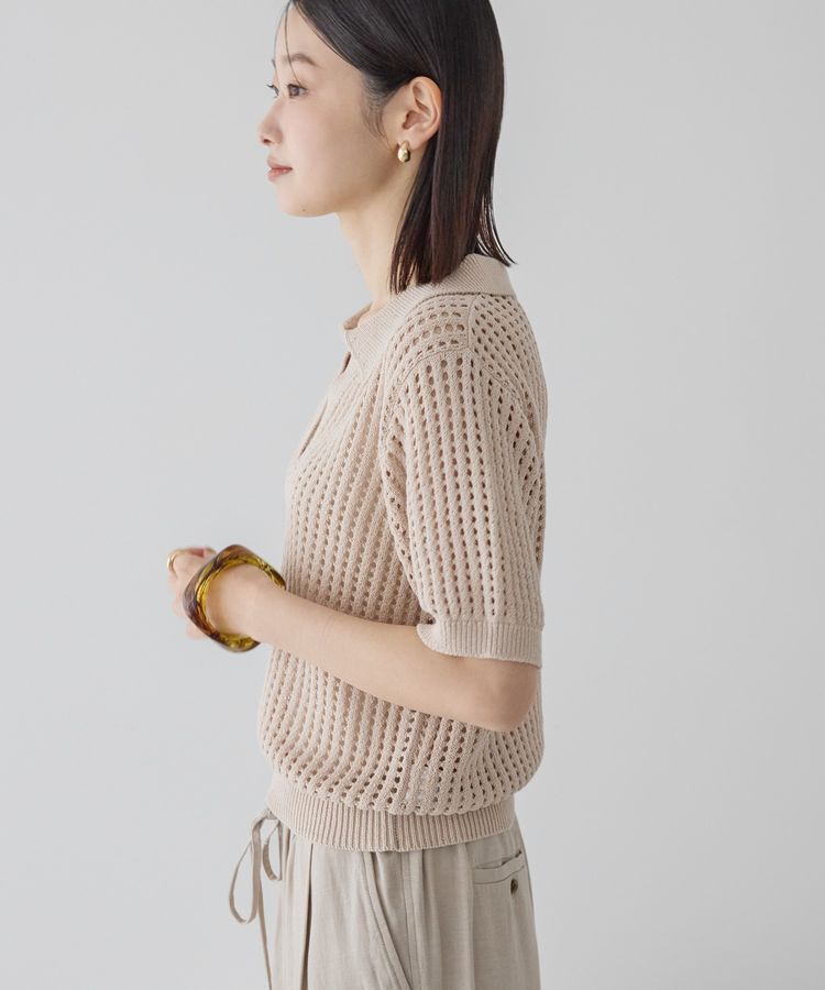 AMERICAN HOLIC「衿付きメッシュ編み半袖ニットプルオーバー」|ニット・セーター|