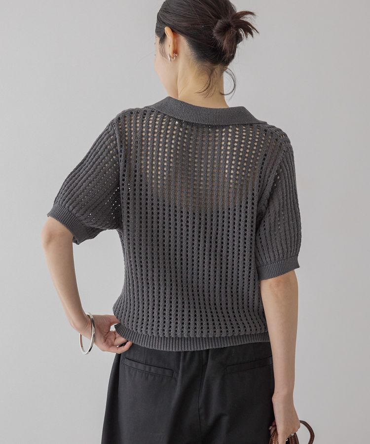 AMERICAN HOLIC「衿付きメッシュ編み半袖ニットプルオーバー」|ニット・セーター|