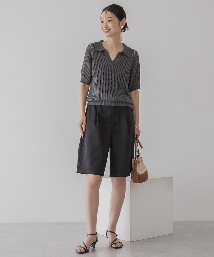 AMERICAN HOLIC「衿付きメッシュ編み半袖ニットプルオーバー」|ニット・セーター|