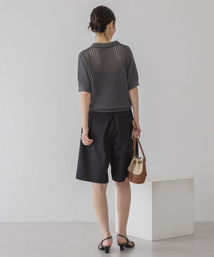 AMERICAN HOLIC「衿付きメッシュ編み半袖ニットプルオーバー」|ニット・セーター|