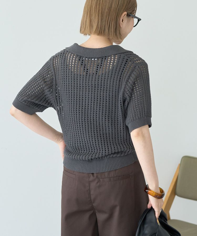 AMERICAN HOLIC「衿付きメッシュ編み半袖ニットプルオーバー」|ニット・セーター|