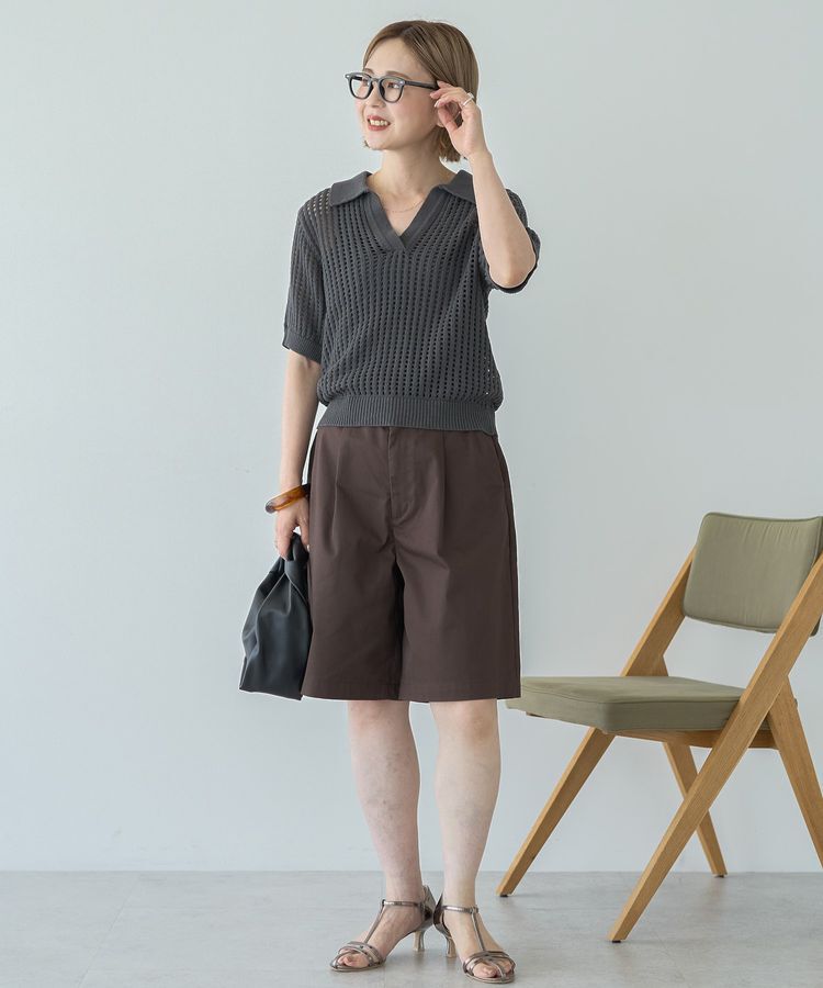 AMERICAN HOLIC「衿付きメッシュ編み半袖ニットプルオーバー」|ニット・セーター|