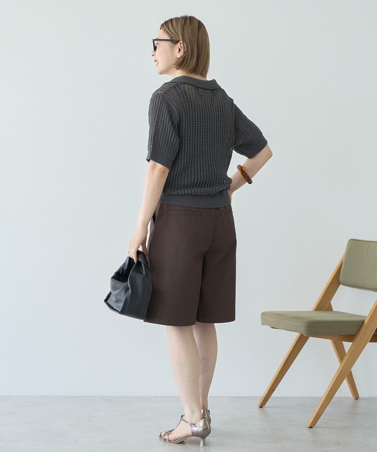 AMERICAN HOLIC「衿付きメッシュ編み半袖ニットプルオーバー」|ニット・セーター|