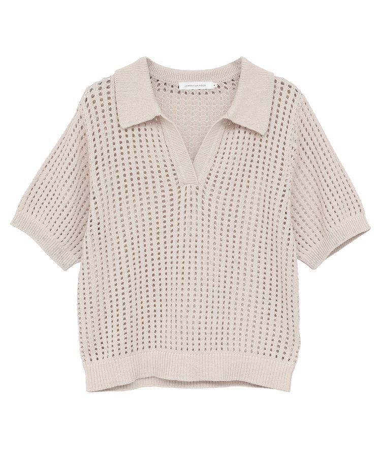 AMERICAN HOLIC「衿付きメッシュ編み半袖ニットプルオーバー」|ニット・セーター|