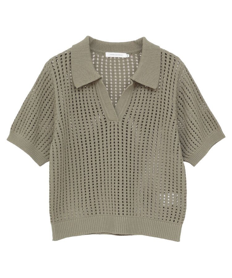 AMERICAN HOLIC「衿付きメッシュ編み半袖ニットプルオーバー」|ニット・セーター|