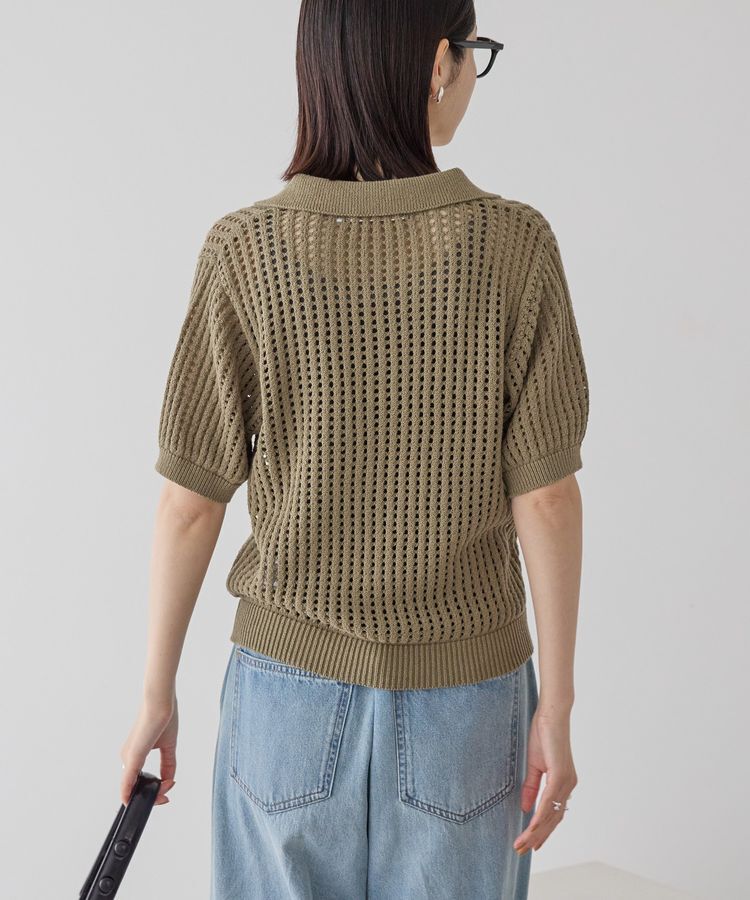 AMERICAN HOLIC「衿付きメッシュ編み半袖ニットプルオーバー」|ニット・セーター|