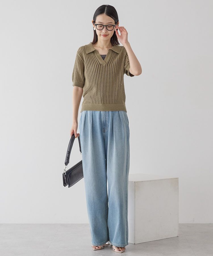 AMERICAN HOLIC「衿付きメッシュ編み半袖ニットプルオーバー」|ニット・セーター|