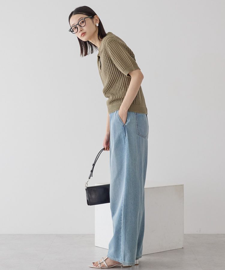 AMERICAN HOLIC「衿付きメッシュ編み半袖ニットプルオーバー」|ニット・セーター|