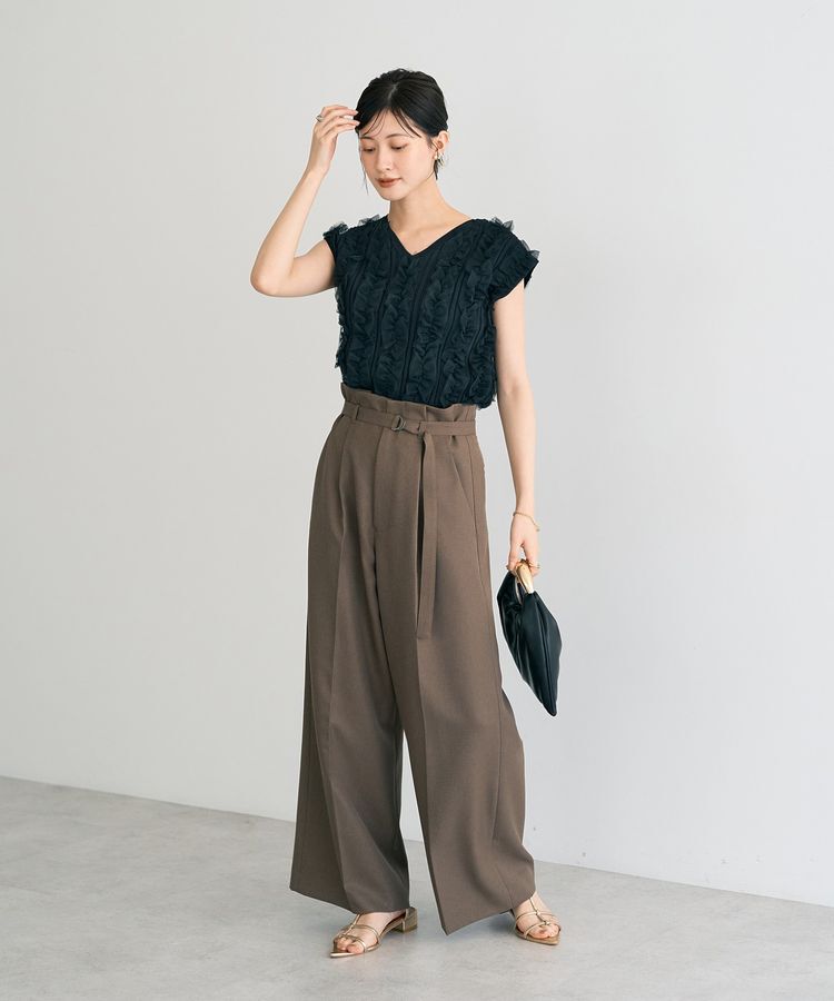 YECCA VECCA「【洗える】ベルト付きイージーケアワイドパンツ」|その他|