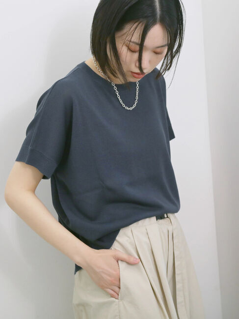 Samansa Mos2 blue「【マシンウォッシャブル】麻タッチニットプルオーバー」|ニット・セーター|