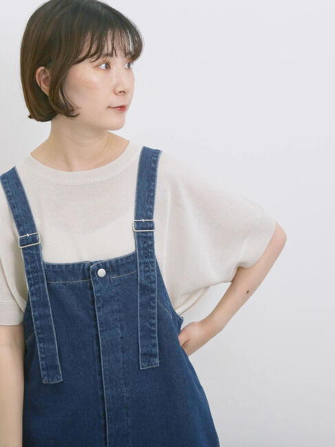 Samansa Mos2 blue「【マシンウォッシャブル】麻タッチニットプルオーバー」|ニット・セーター|