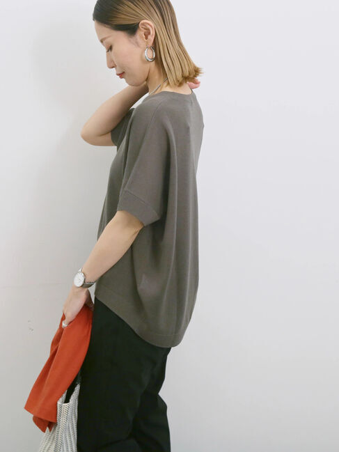 Samansa Mos2 blue「【マシンウォッシャブル】麻タッチニットプルオーバー」|ニット・セーター|