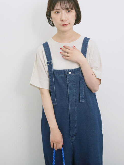 Samansa Mos2 blue「【マシンウォッシャブル】麻タッチニットプルオーバー」|ニット・セーター|