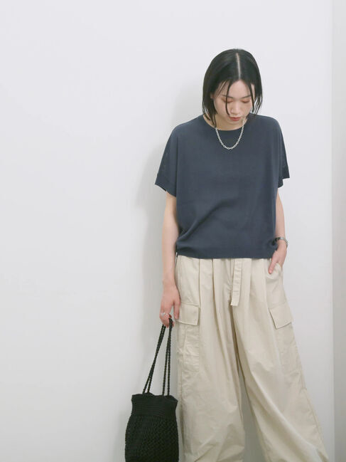 Samansa Mos2 blue「【マシンウォッシャブル】麻タッチニットプルオーバー」|ニット・セーター|