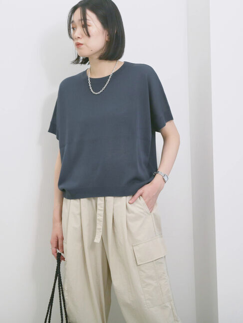 Samansa Mos2 blue「【マシンウォッシャブル】麻タッチニットプルオーバー」|ニット・セーター|