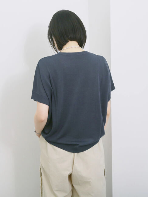 Samansa Mos2 blue「【マシンウォッシャブル】麻タッチニットプルオーバー」|ニット・セーター|