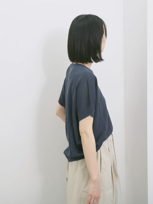 Samansa Mos2 blue「【マシンウォッシャブル】麻タッチニットプルオーバー」|ニット・セーター|