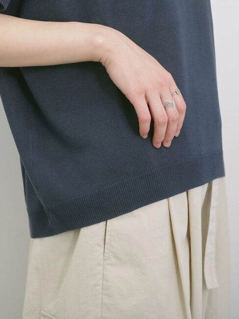 Samansa Mos2 blue「【マシンウォッシャブル】麻タッチニットプルオーバー」|ニット・セーター|