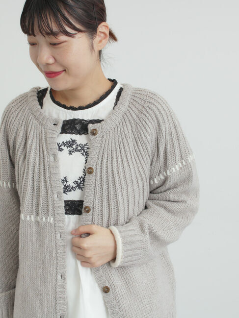 Samansa Mos2「ラウンド切替ステッチ前後2WAYニット」|カーディガン|