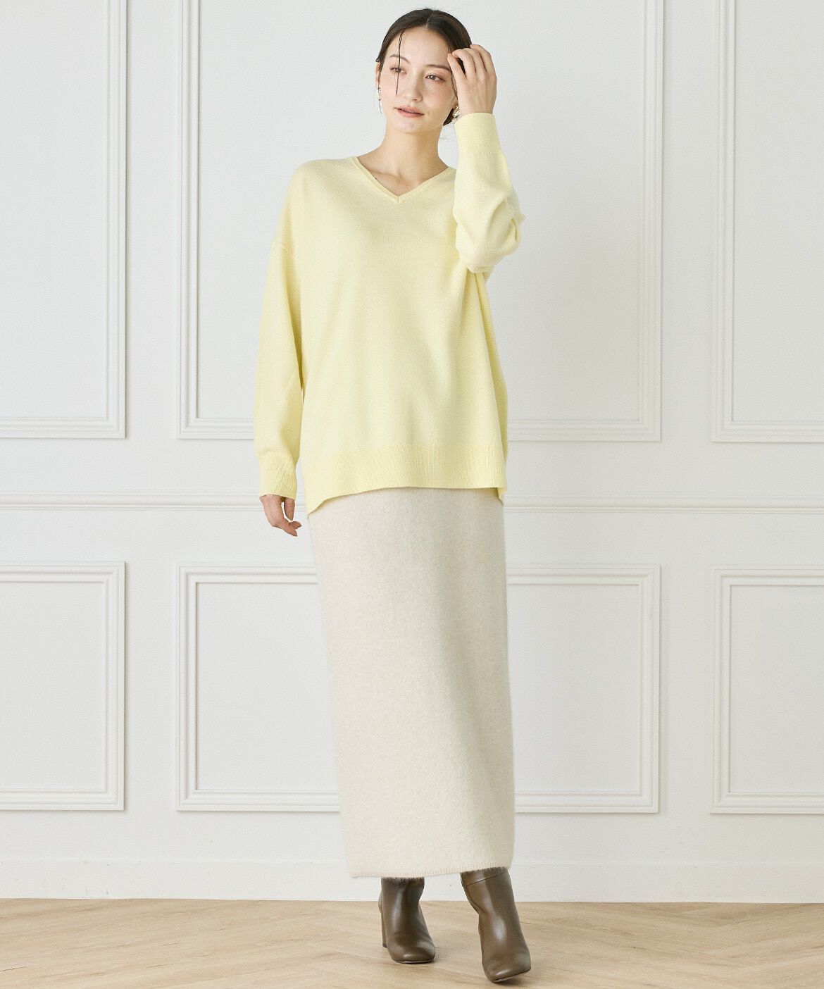 INED「《WEB限定カラー》カシミヤ混Vネックチュニックニット 　」|ニット・セーター|