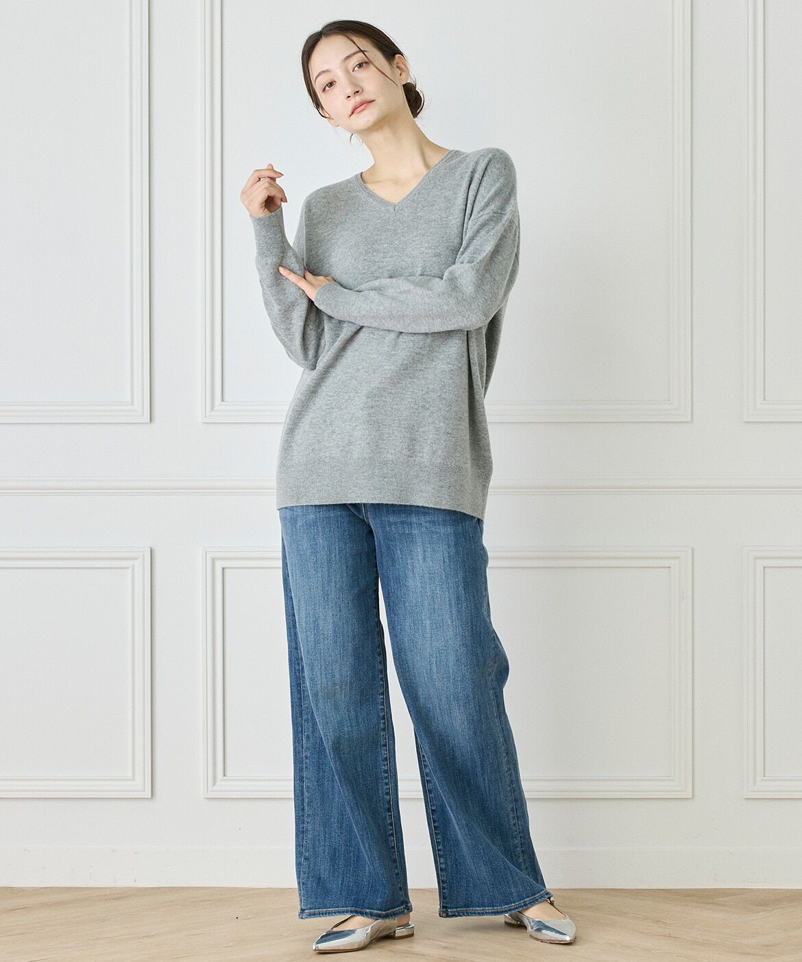 INED「《WEB限定カラー》カシミヤ混Vネックチュニックニット 　」|ニット・セーター|