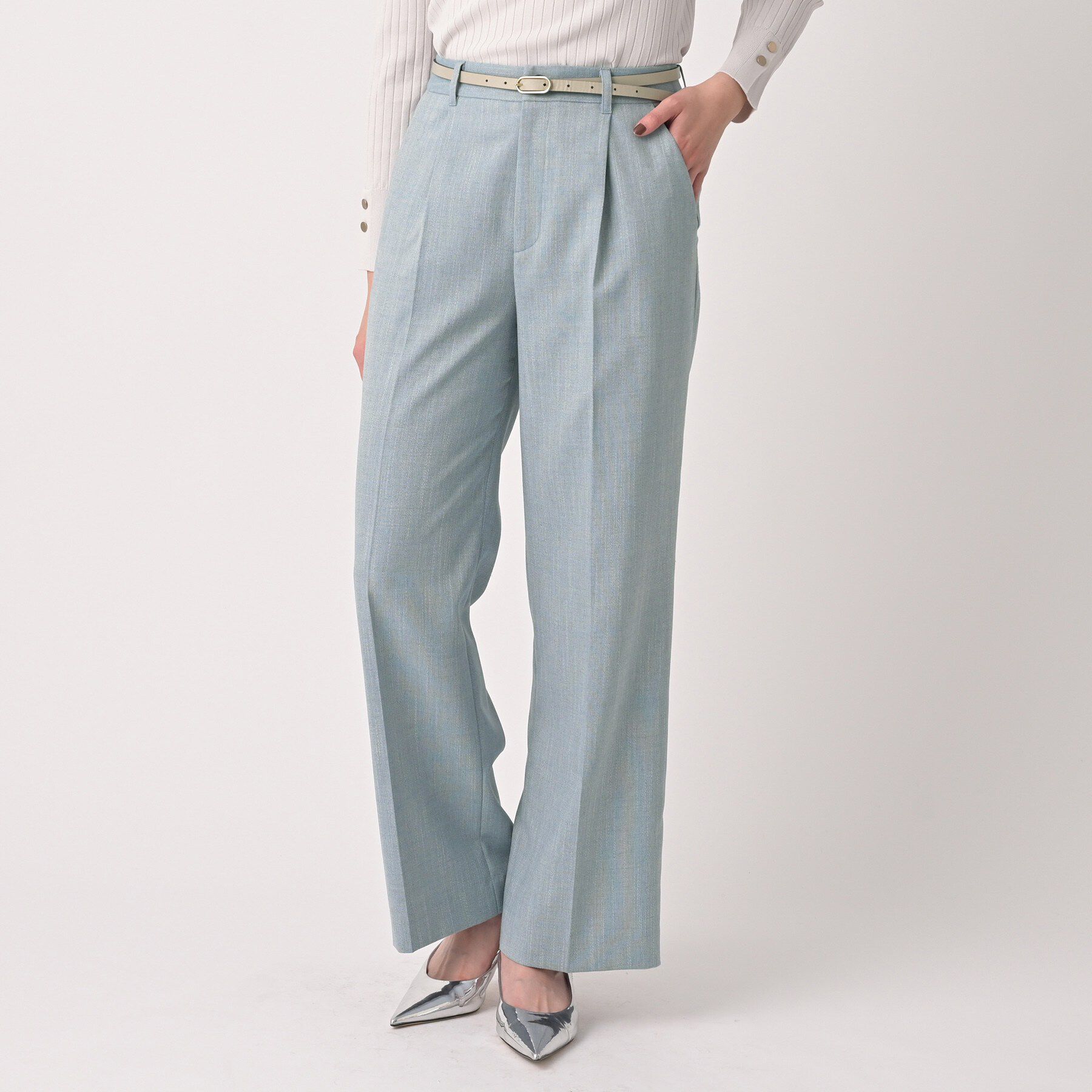 UNTITLED「シャンブレーワイドパンツ」|その他|ブルー(091)