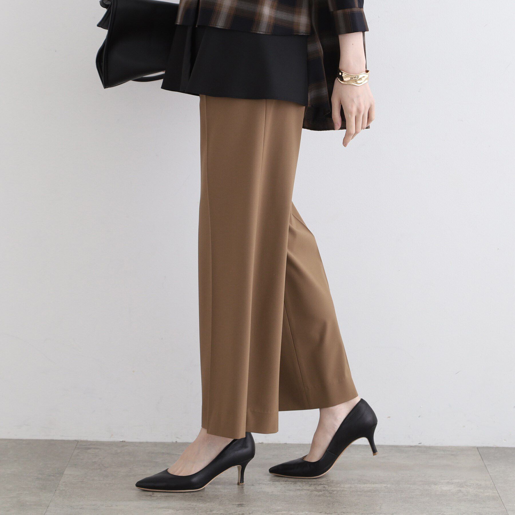 INDIVI「【褒められパンツ／ウエストゴム】チェック柄ワイドパンツ」|その他|