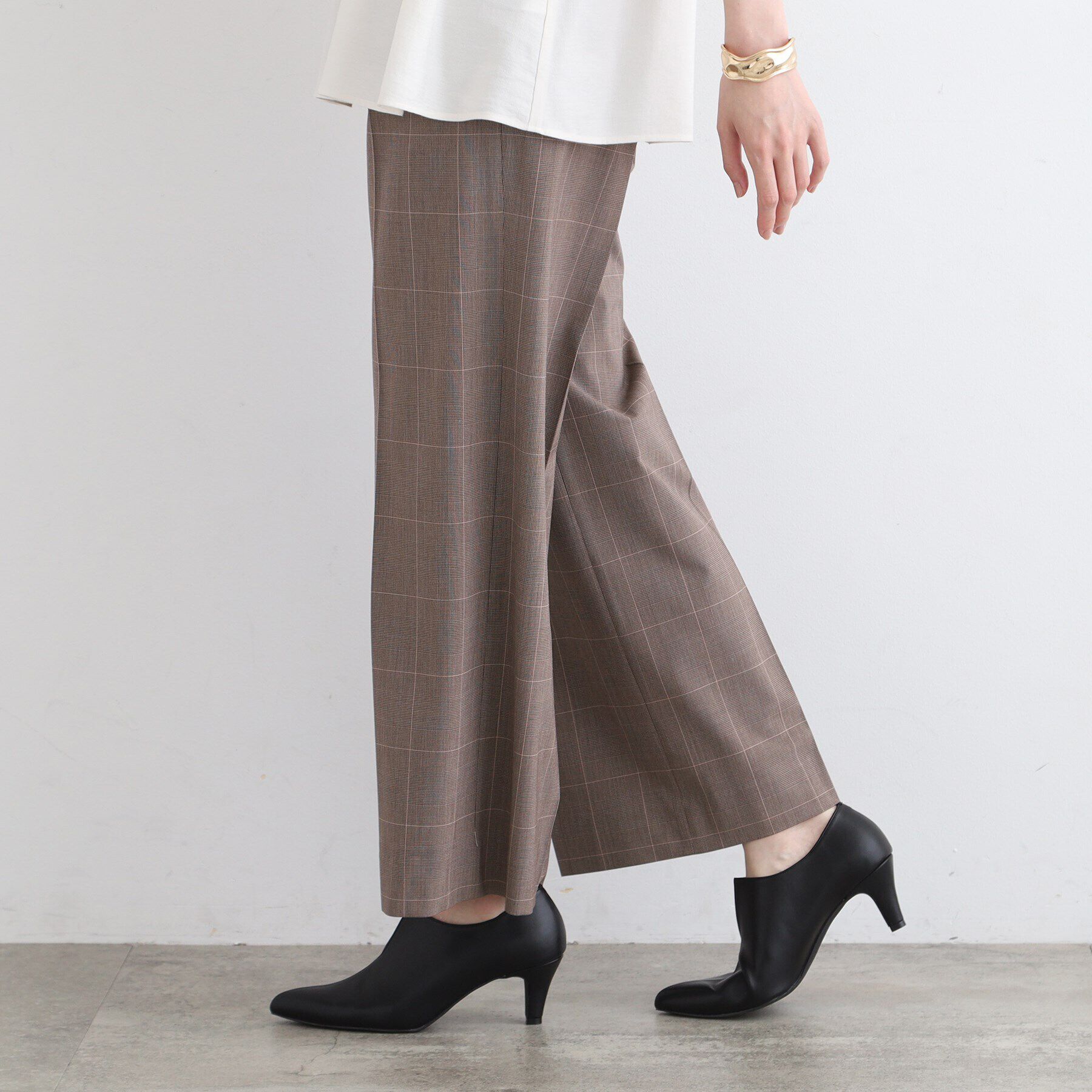 INDIVI「【褒められパンツ／ウエストゴム】チェック柄ワイドパンツ」|その他|