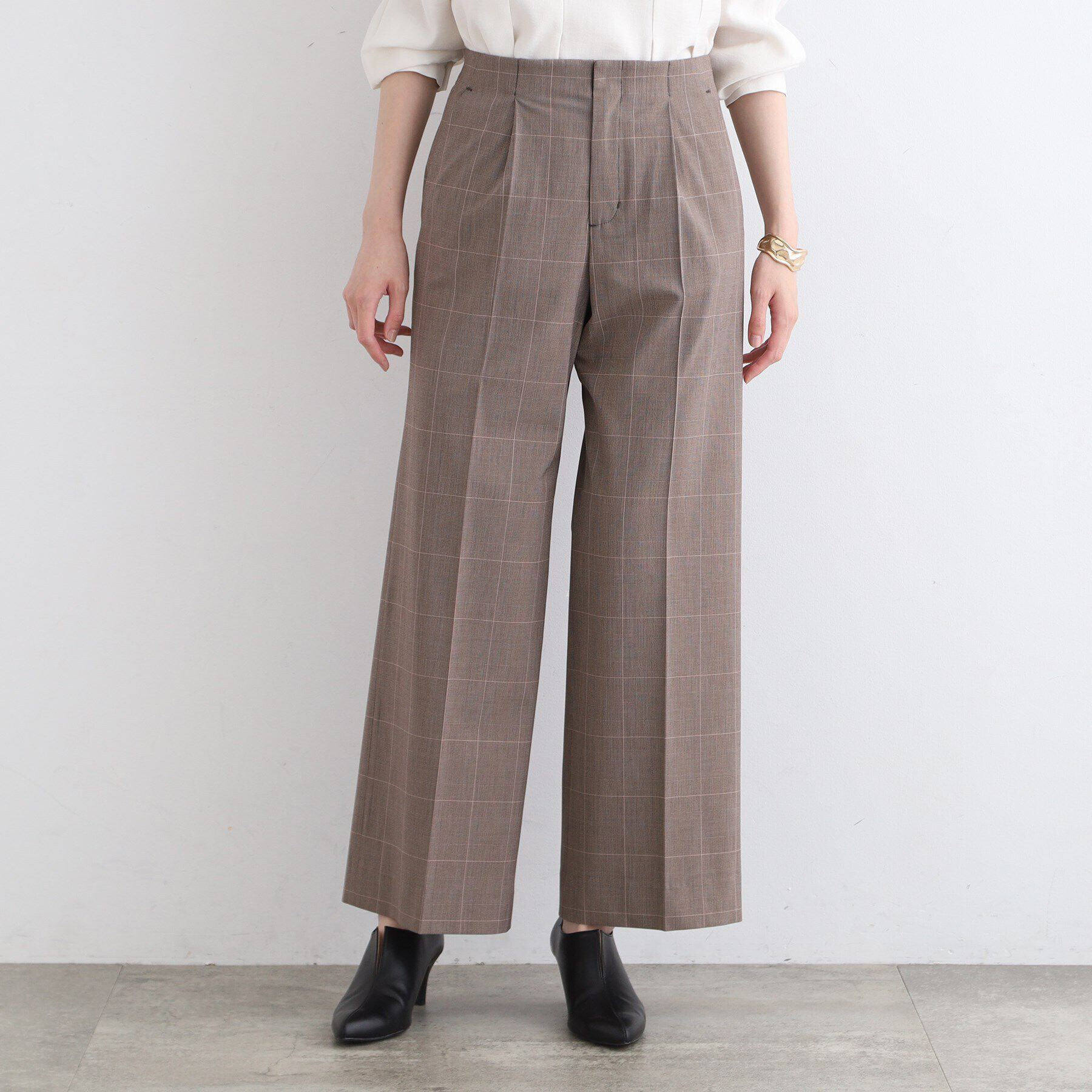 INDIVI「【褒められパンツ／ウエストゴム】チェック柄ワイドパンツ」|その他|