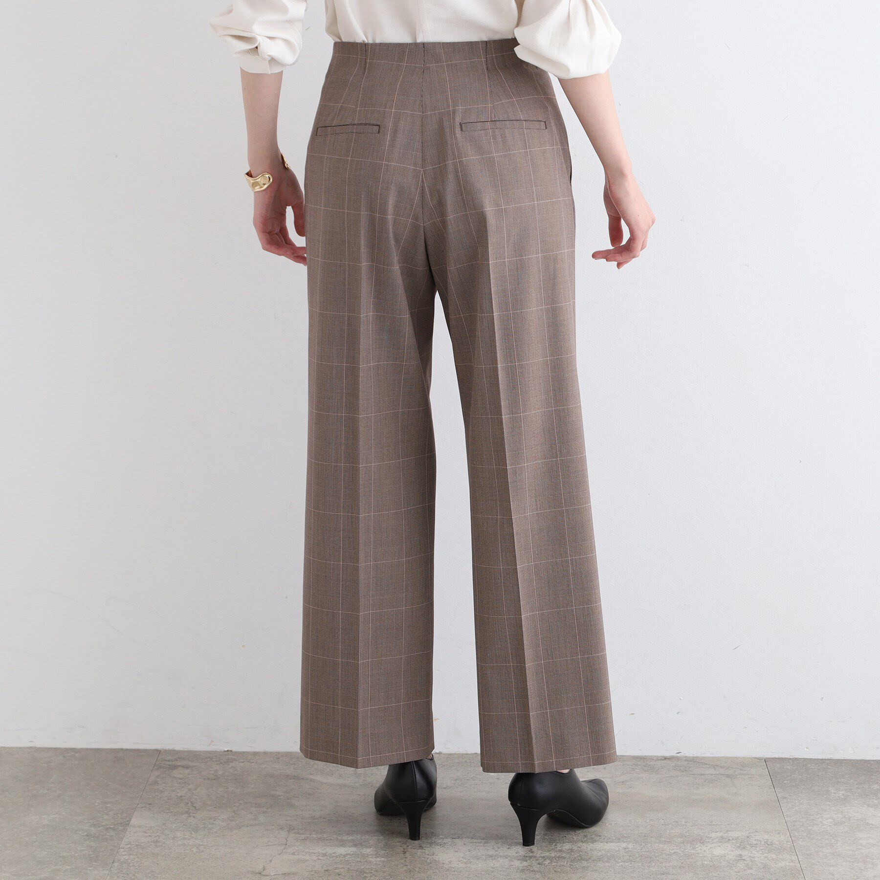 INDIVI「【褒められパンツ／ウエストゴム】チェック柄ワイドパンツ」|その他|
