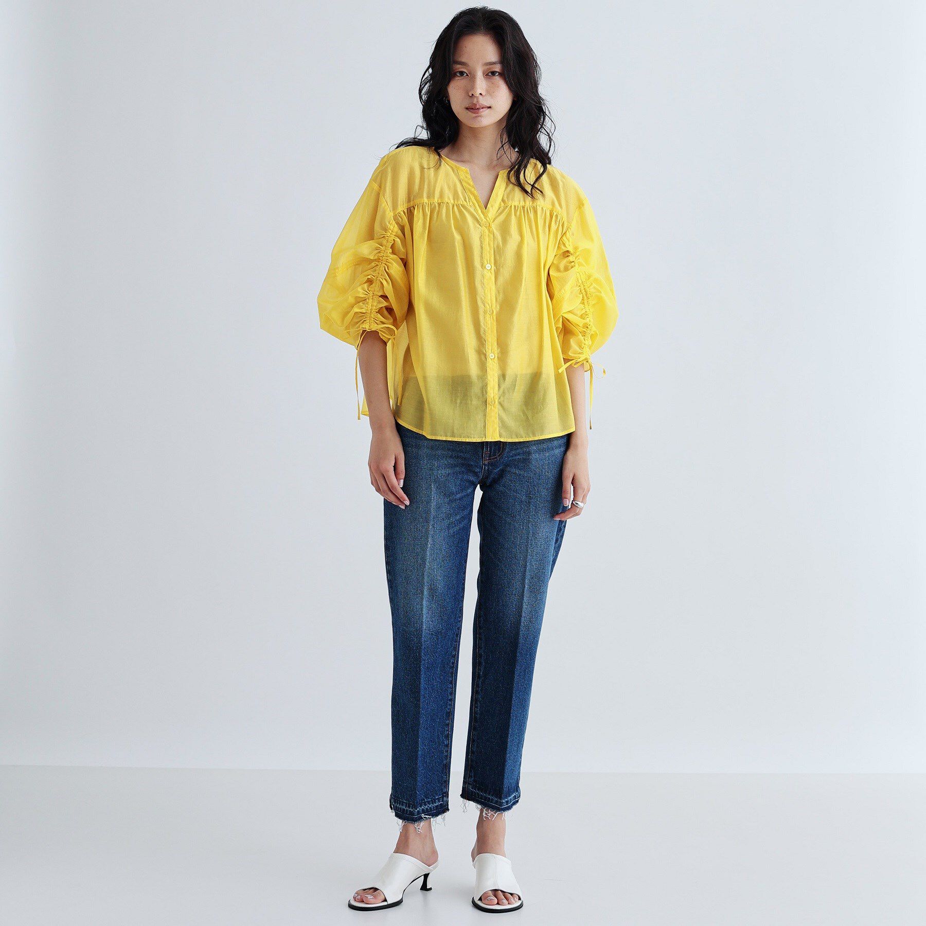 GALLEST「袖シャーリングシアーローンブラウス」|シャツ・ブラウス|