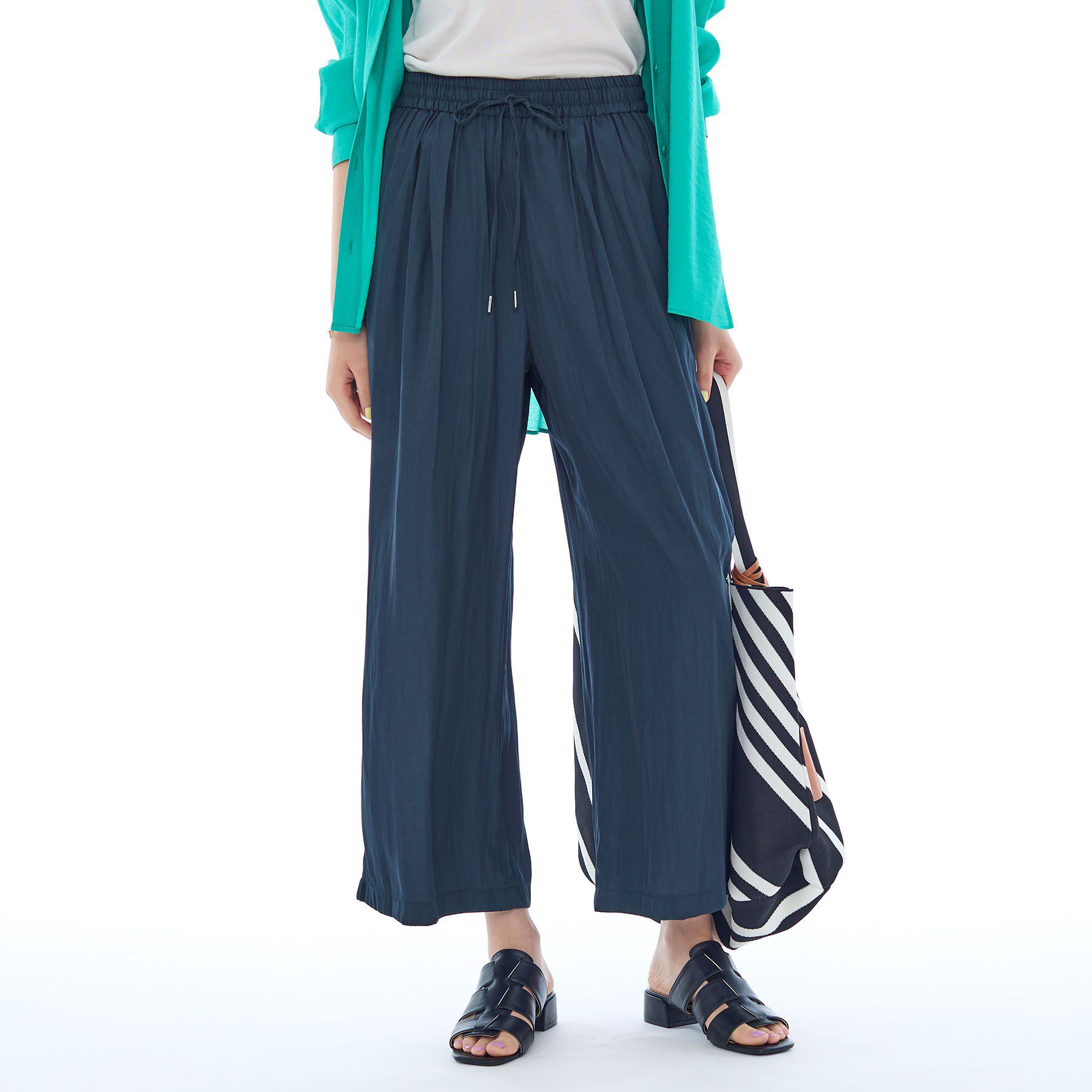 INDIVI「ギャザーワイドパンツ」|その他|ネイビー(094)