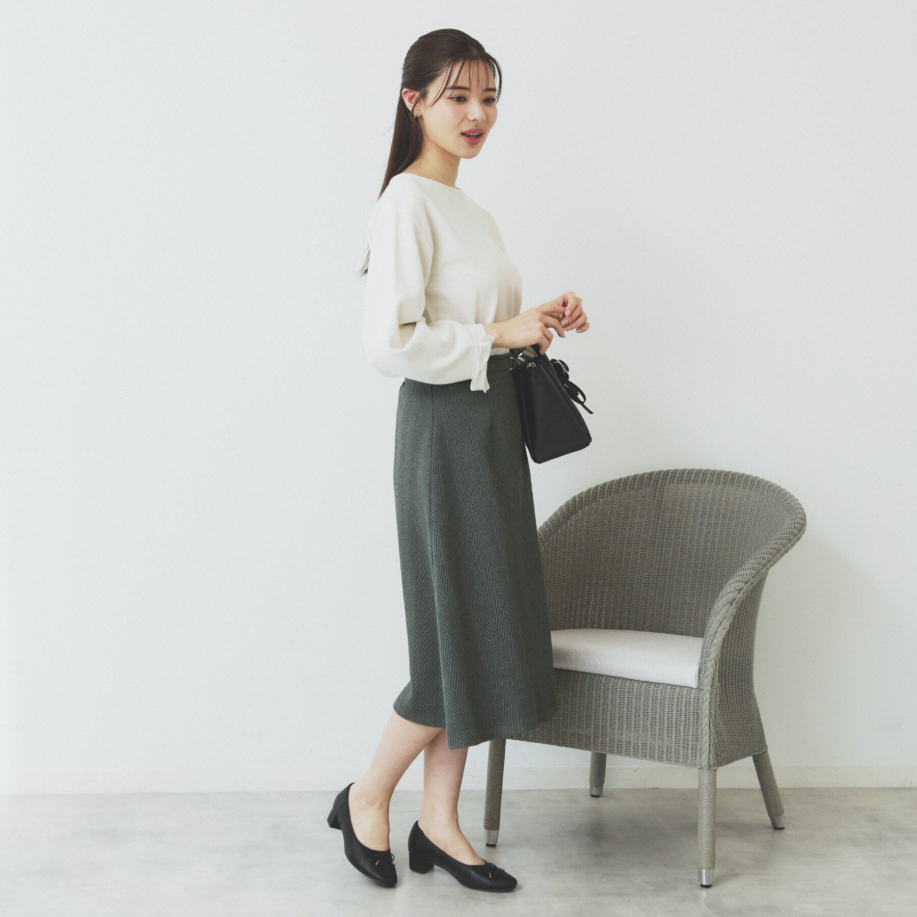 index「ツイードヘリンボーンフレアスカート【洗濯機洗い可/イージーアイロン】」|スカート|