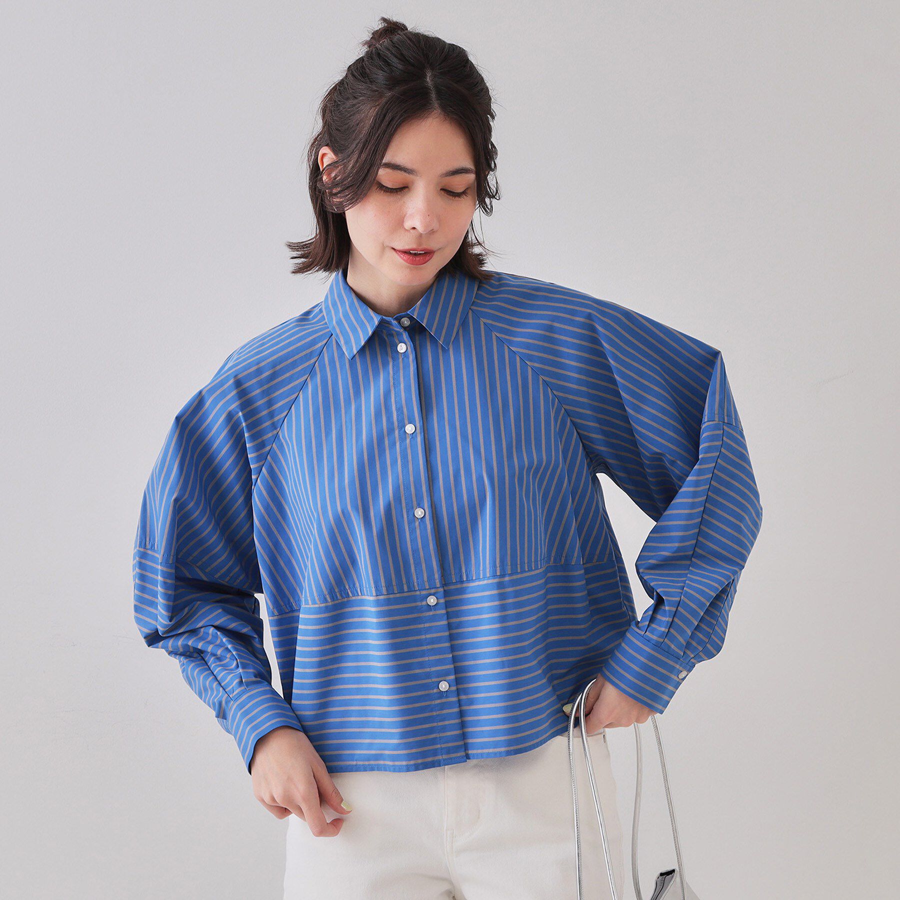 OPAQUE.CLIP「《andGIRL掲載》ストライプフォルムシャツ【洗濯機洗い可】」|シャツ・ブラウス|