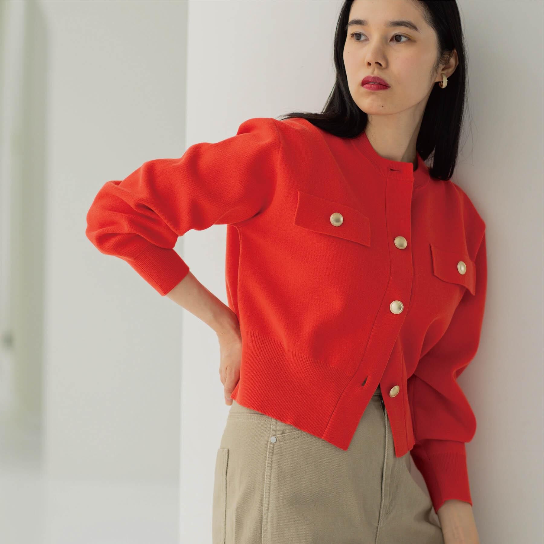 OPAQUE.CLIP「フラップポケット金ボタンニットカーディガン【洗濯機OK】」|カーディガン|オレンジ(067)