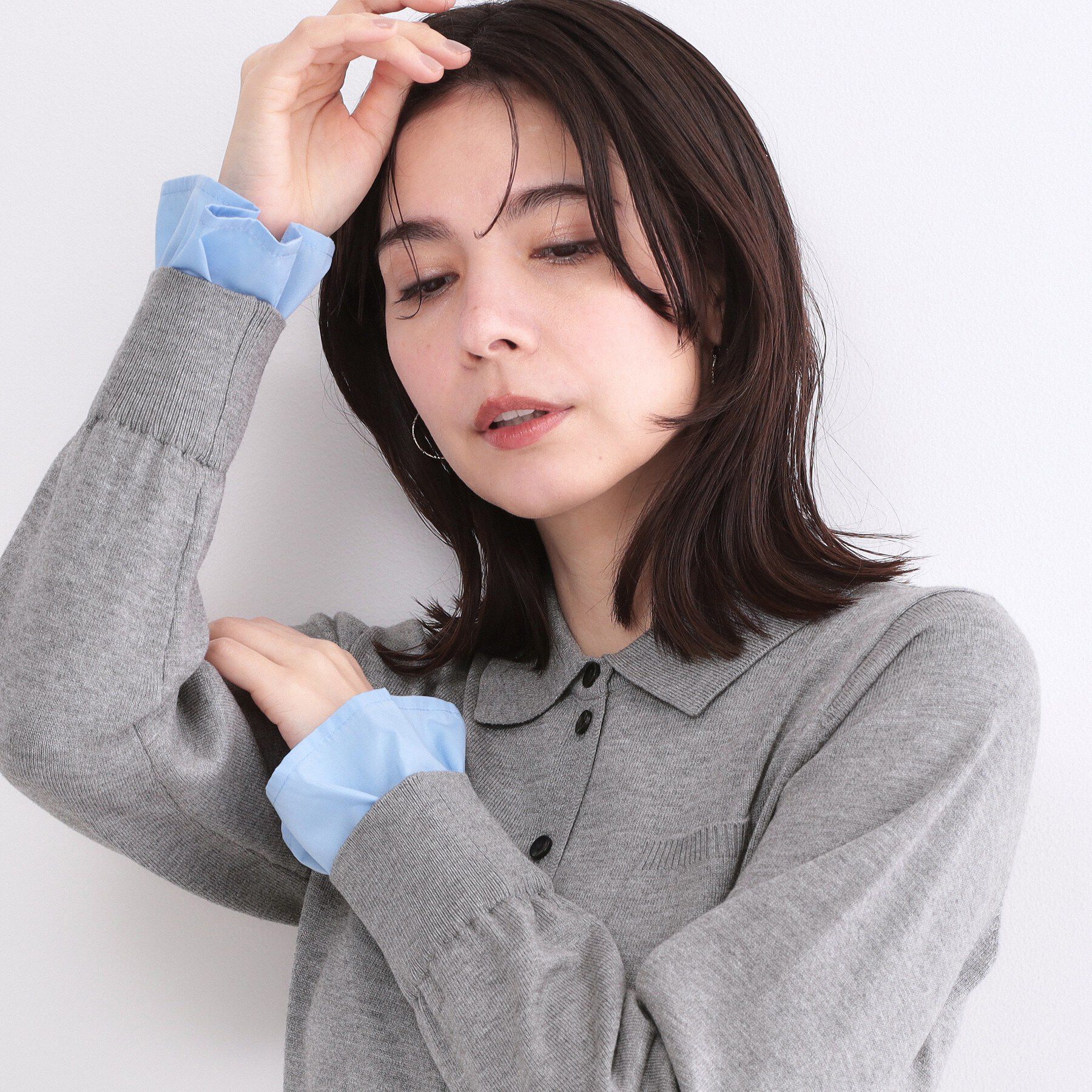 OPAQUE.CLIP「ポロ襟ニットドッキングフレアワンピース【洗濯機OK】」|ワンピース|