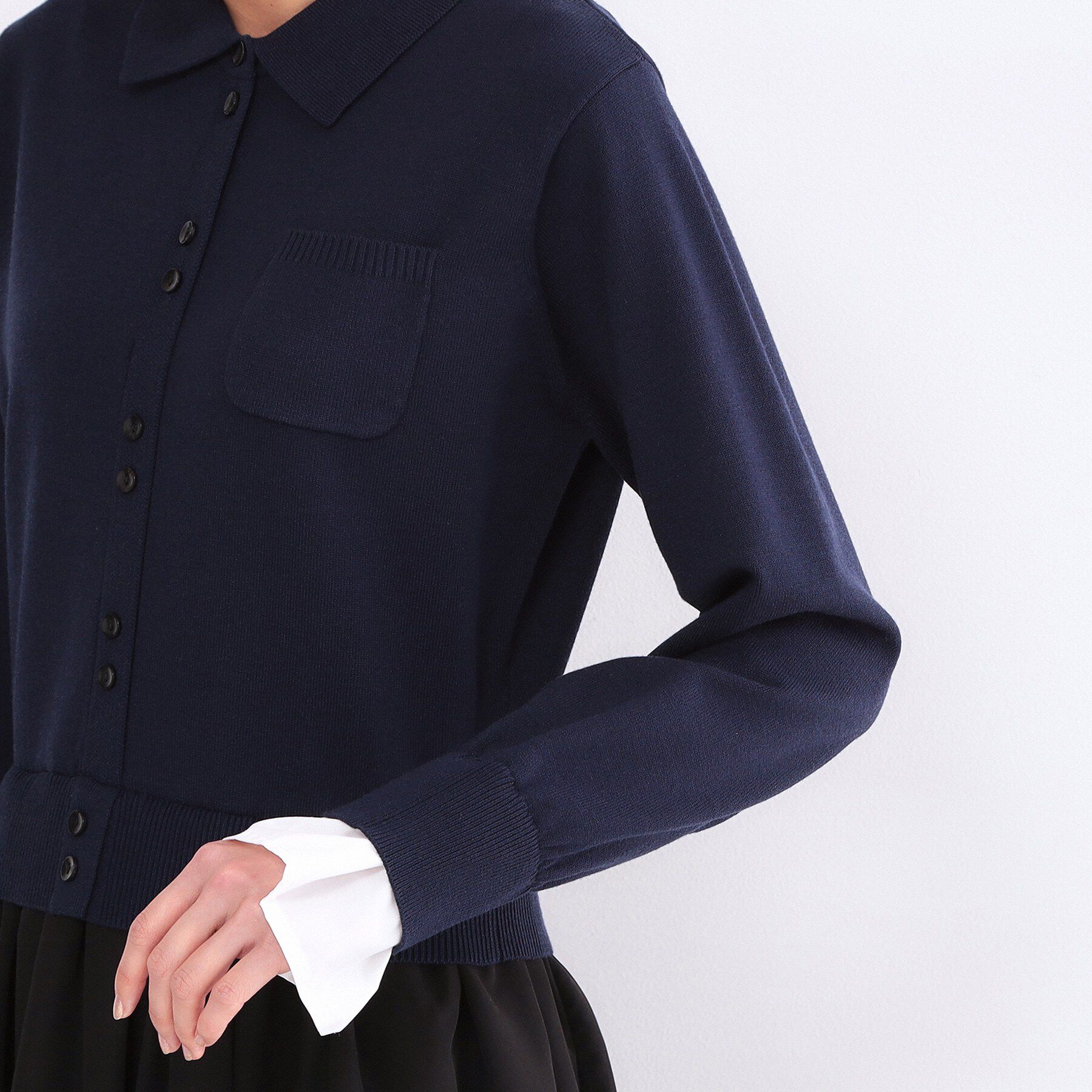 OPAQUE.CLIP「ポロ襟ニットドッキングフレアワンピース【洗濯機OK】」|ワンピース|