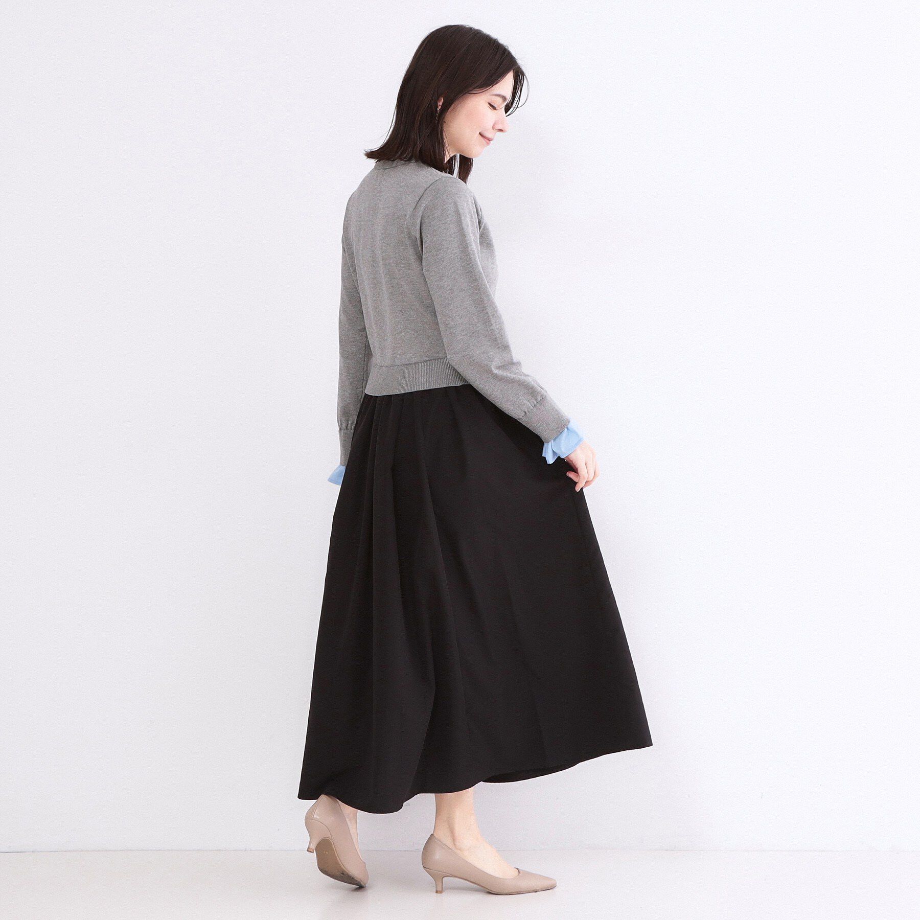 OPAQUE.CLIP「ポロ襟ニットドッキングフレアワンピース【洗濯機OK】」|ワンピース|