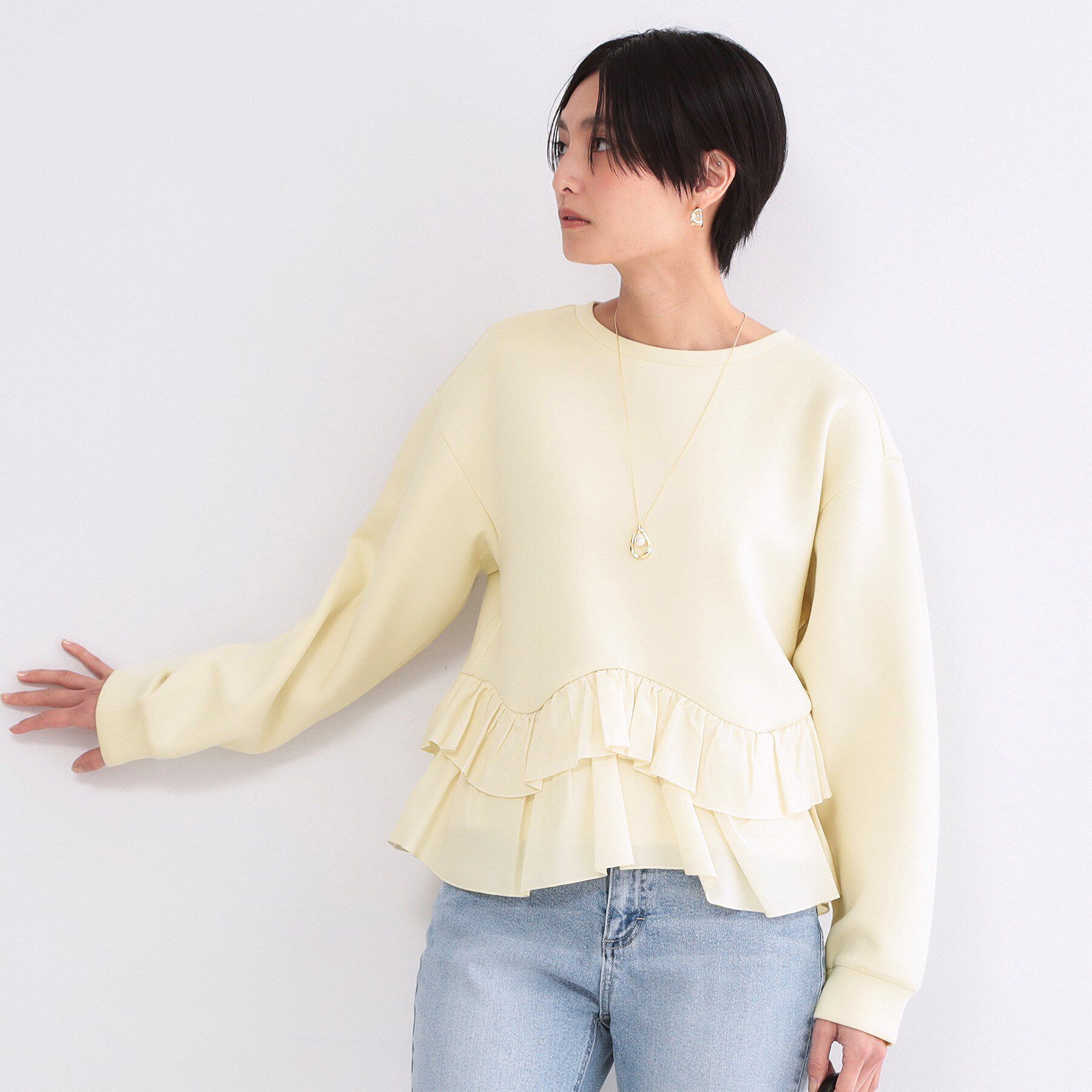 OPAQUE.CLIP「裾フリルドッキングトップス【洗濯機OK】」|Tシャツ・カットソー|ライトイエロー(03