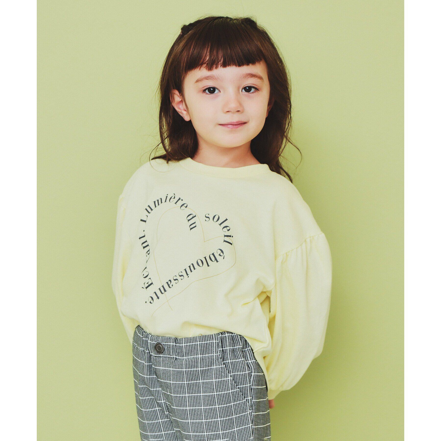 THE SHOP TK「【110-150】ハートロゴパフ袖プルオーバー/洗濯機OK」|Tシャツ・カットソー|イエロー(031)