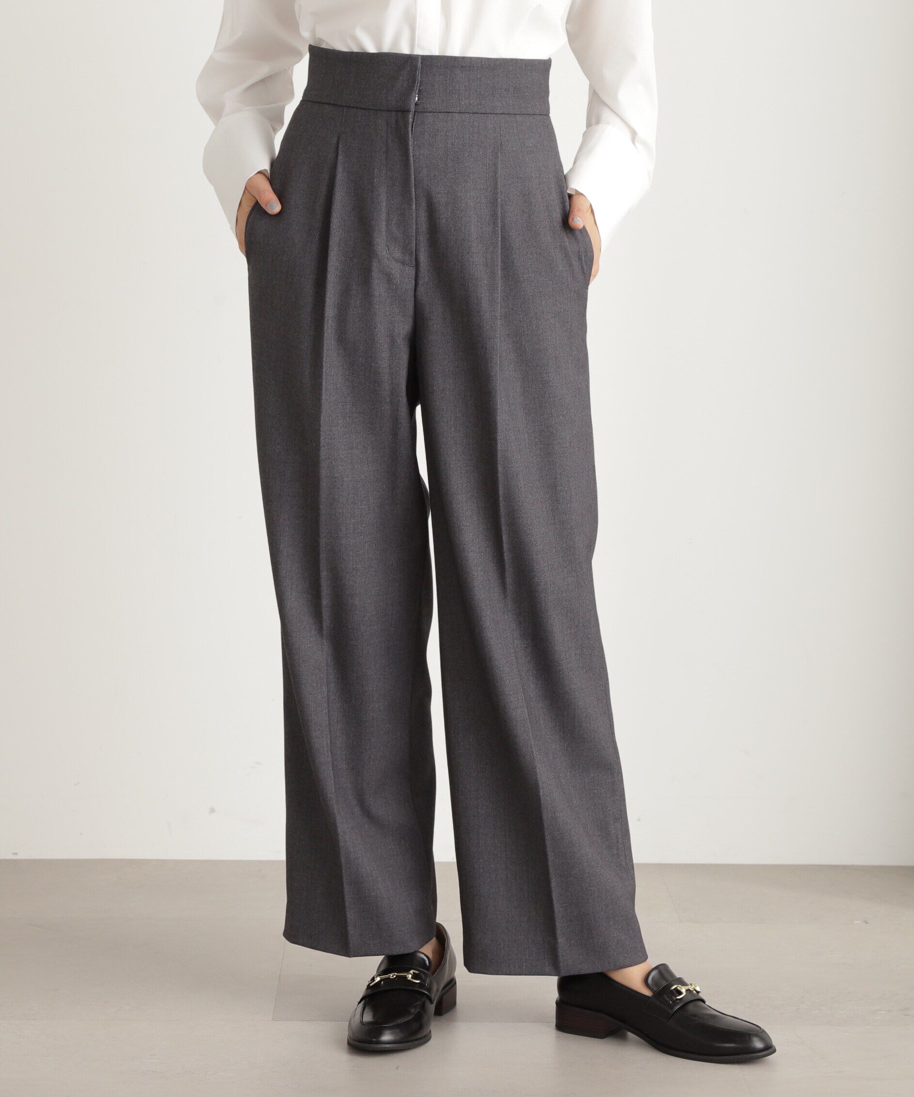  「ムジハイウエストスラックスワイドパンツ」|その他|