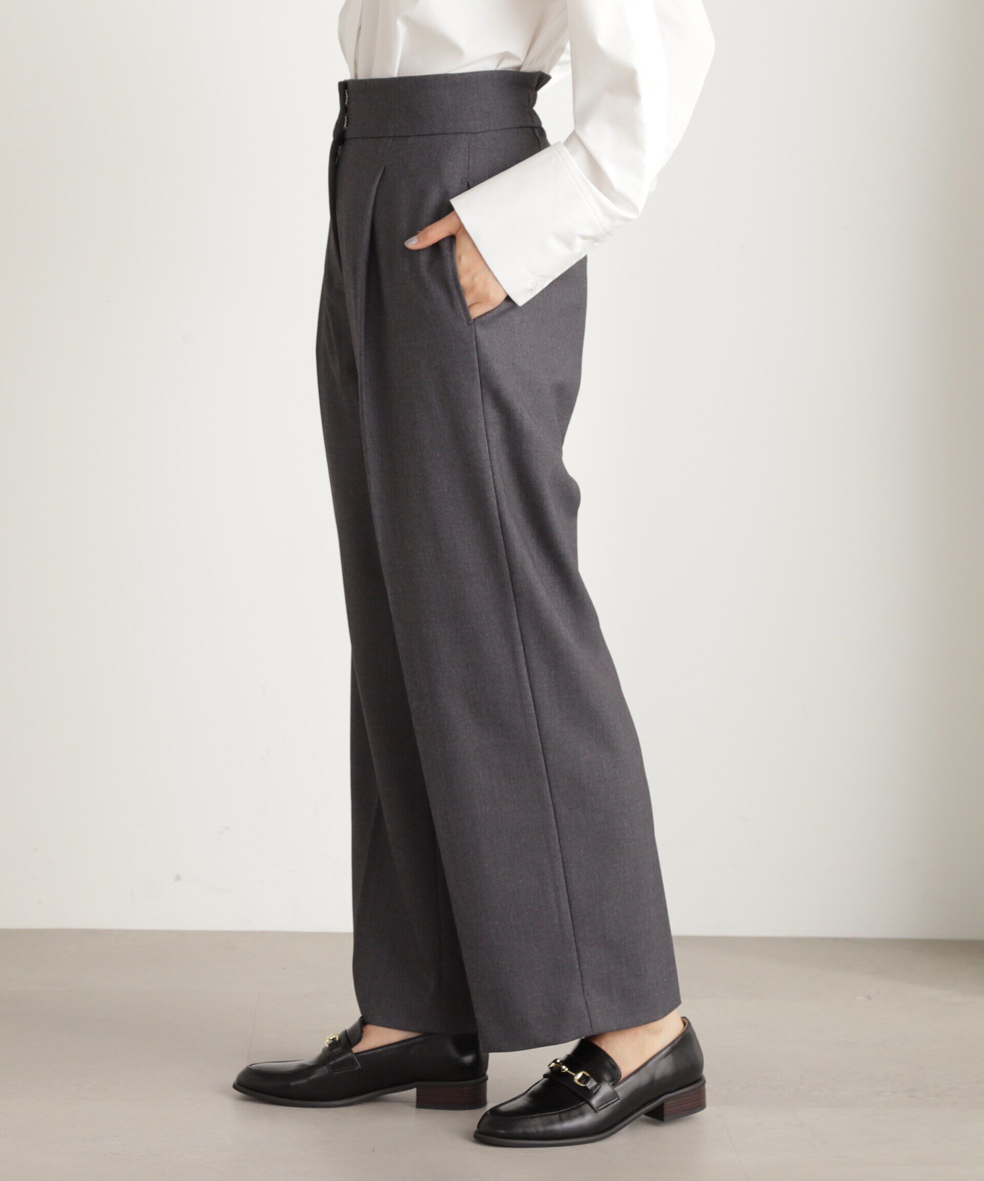  「ムジハイウエストスラックスワイドパンツ」|その他|