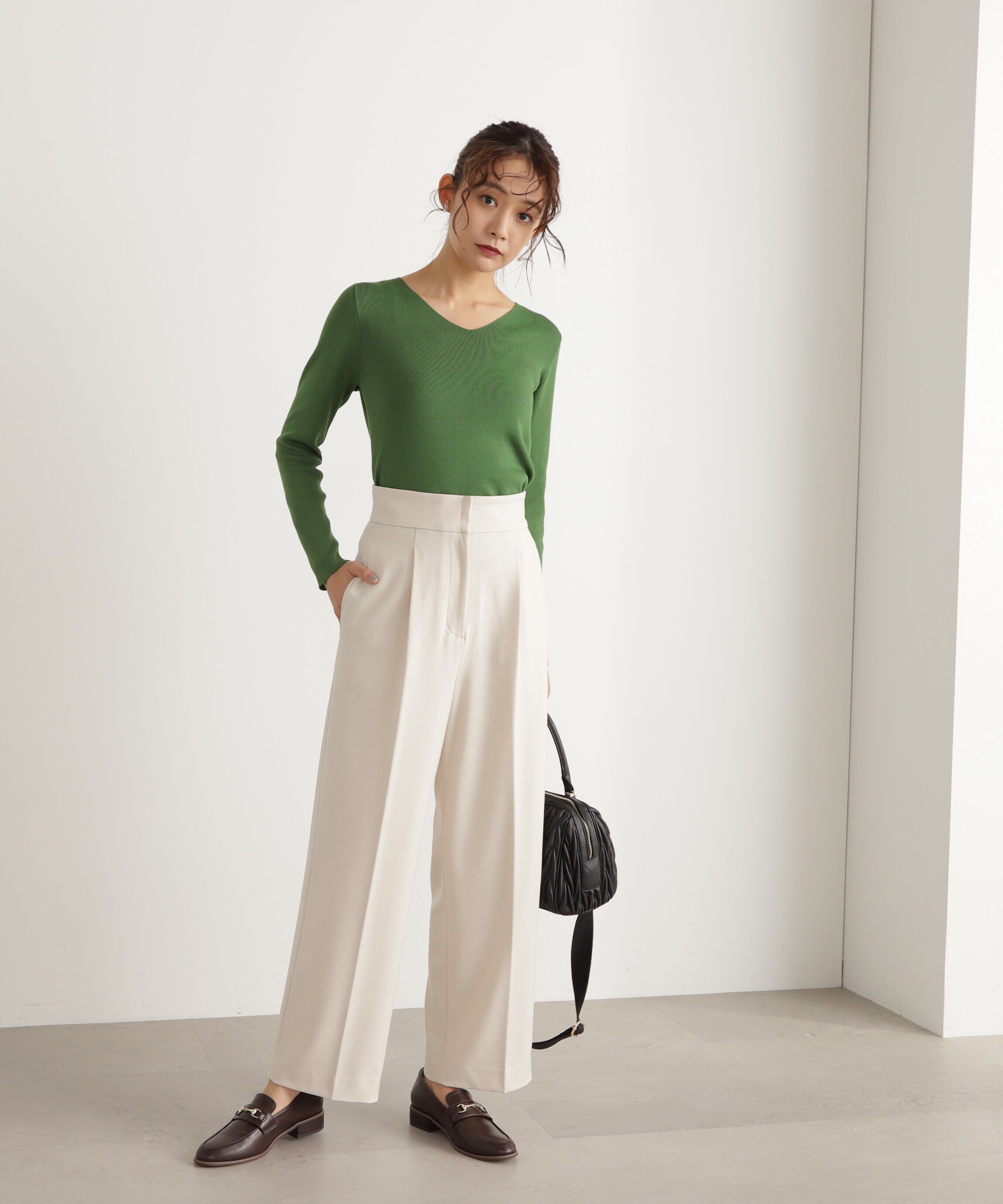  「ムジハイウエストスラックスワイドパンツ」|その他|